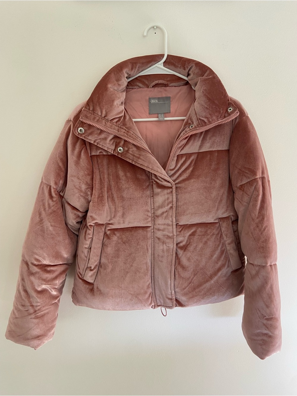 ASOS Dusty Rose Velvet Puffer Jacket